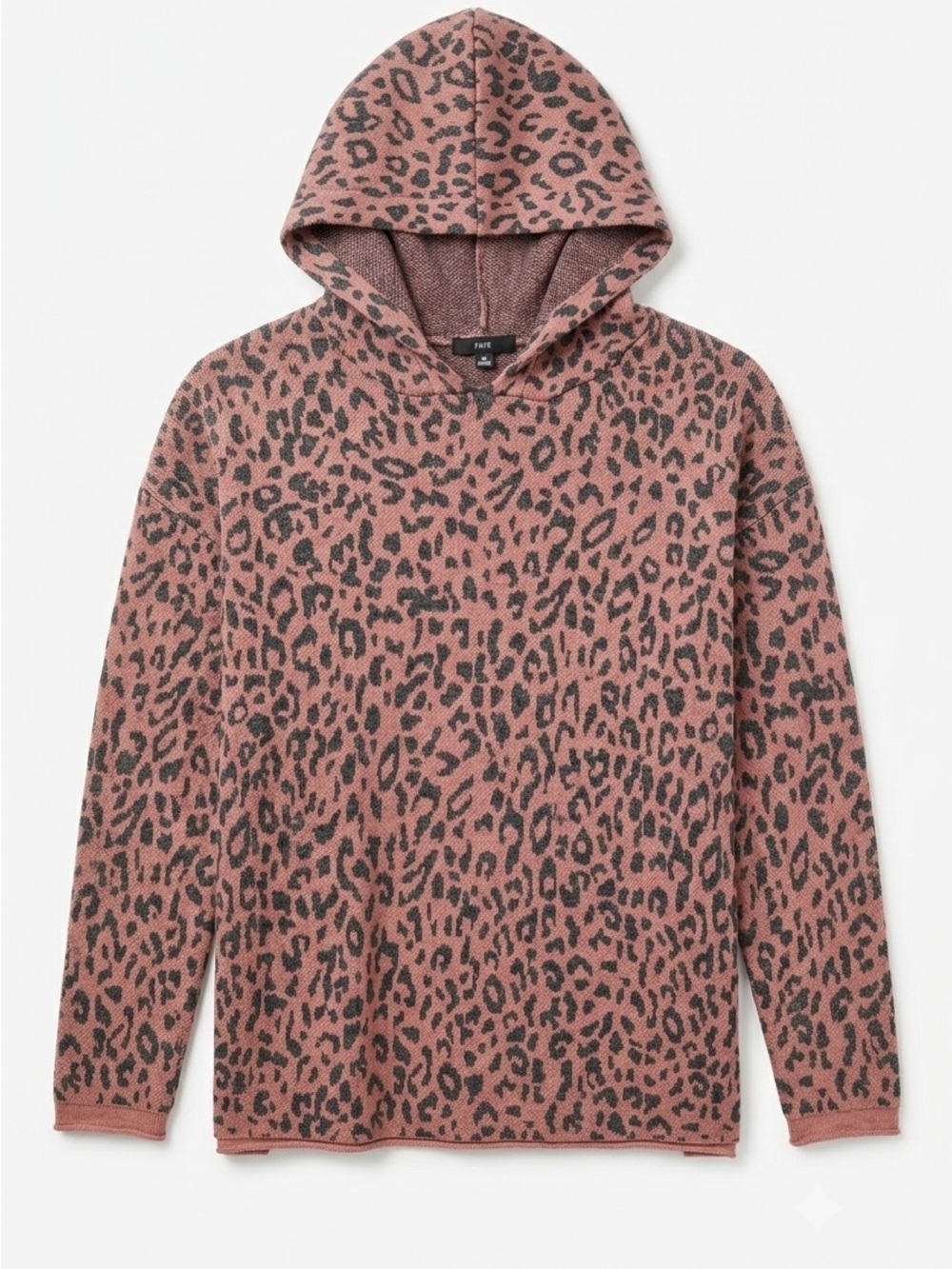 FATE Pink Leopard Print Knit Hoodie Sweater - Size M *